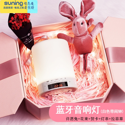 希杰狮王小夜灯智能台灯蓝牙音响充电梦幻浪漫儿童睡眠喂奶插电卧室床头灯蓝牙音响灯（带闹钟）礼盒配许愿兔+灯串+灯具
