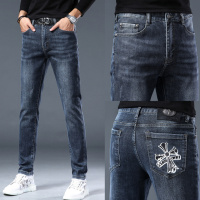 秋冬欧货高端轻奢小脚牛仔裤男士修身弹力百搭街头时尚长裤子