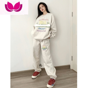 七斓美式炸街运动服套装女春季ins宽松显瘦卫衣卫裤休闲套bf