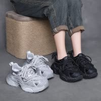 头层牛皮松糕跟老爹鞋女2025春季新款舒适透气网面休闲鞋百搭女鞋