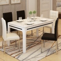 大理石餐桌实木简约现代白色烤漆 小户型一桌6椅长方形餐桌椅组合