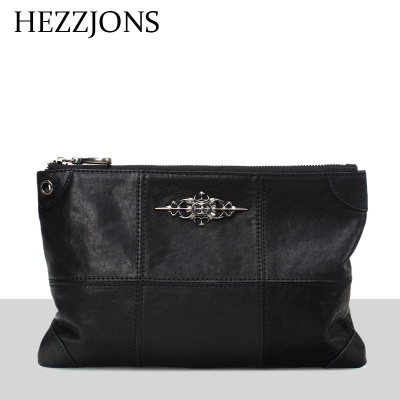赫泽琼斯HEZZJONS正品手包男进口意大利牛皮手拿包青年商务休闲软皮信封包男神英伦奢侈品手机包黑色进口意大利牛皮