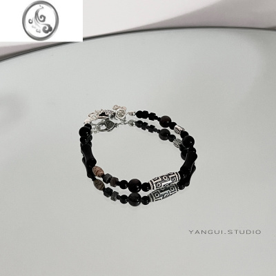 JiMiYangui「天珠藏符」原创黑曜石银银小众设计复古手链情侣七夕送礼