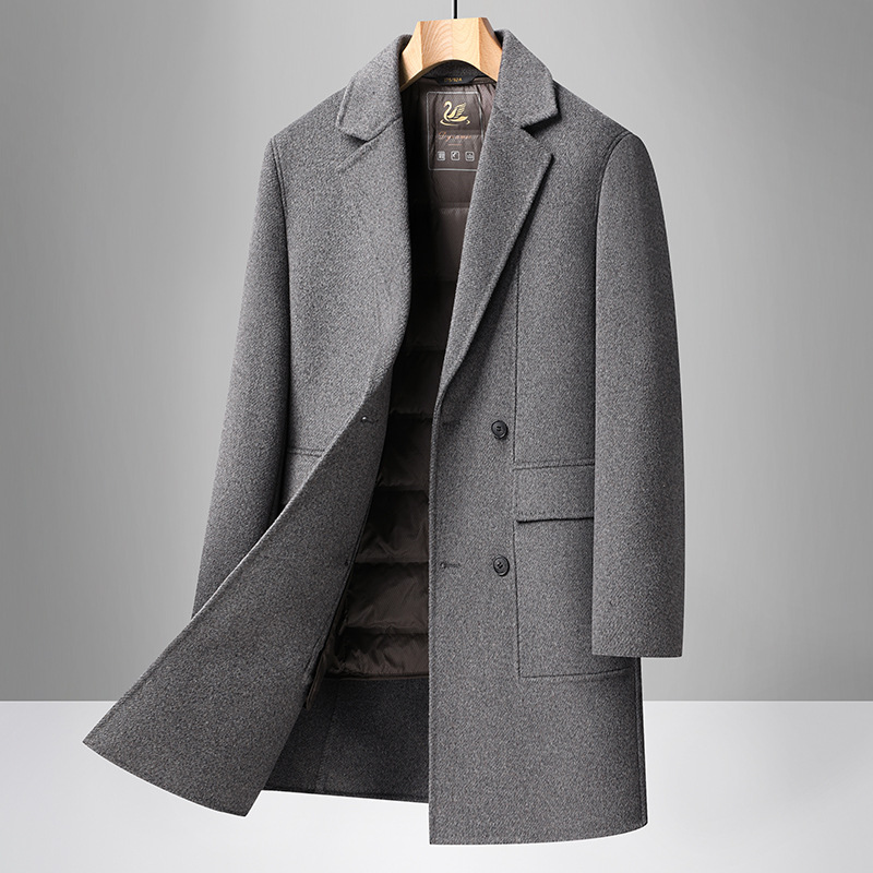 双面呢羊毛大衣拆卸羽绒内胆冬季新款青年男士双排扣商务休闲外套