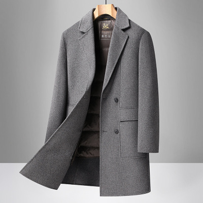 双面呢羊毛大衣拆卸羽绒内胆冬季新款青年男士双排扣商务休闲外套