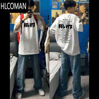 HLCOMAN2024夏季潮牌新款宽松大码白色美式设计感上衣短袖t恤男