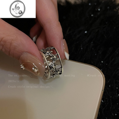 JiMi做旧星星金属开口戒指女复古网红y2k食指戒小众设计感高级指环潮