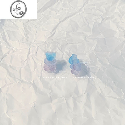 JiMiS925银针 韩国彩虹渐变小熊软糖耳钉 少女可爱果汁糖果耳夹耳环饰