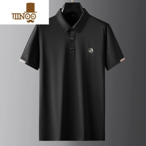 YANXU肥佬t恤男短袖夏冰丝宽松胖子翻领半袖加肥加大码polo衫大号T上衣