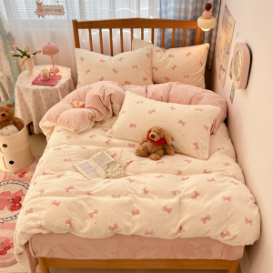 雅鹿床上用品雅鹿牛奶绒四件套聚酯纤维套件 桃漾绮梦 200*230cm