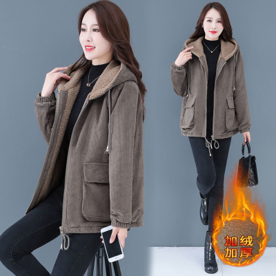 FISHBASKET2020年新款短款双面绒棉衣毛呢女装冬季装外套加绒加厚毛呢外套