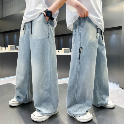 儿童装男童夏装裤子防蚊裤2026新款夏款薄款夏季直筒牛仔裤中大童