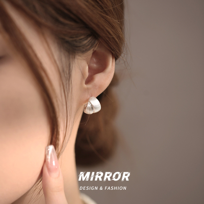 925纯银拉丝双层交叉耳钉女耳环耳饰轻奢韩国网红气质个性送女朋友老婆情人节七夕生日礼物