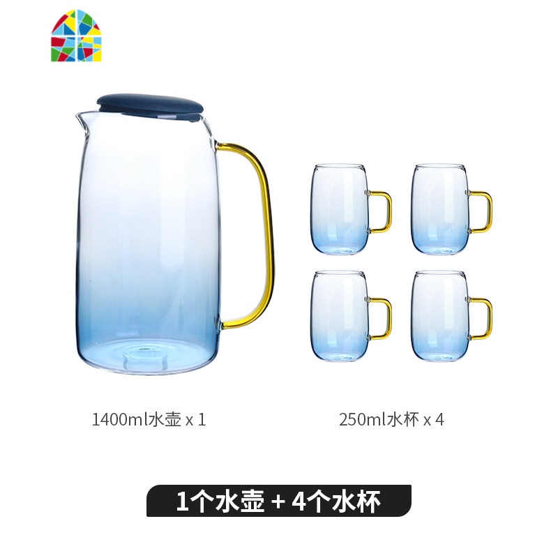 北欧冷水壶套装玻璃可高温创意家用凉水壶大容量水杯云石耐热防爆 FENGHOU 水壶+6个水杯+托盘