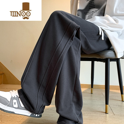 YANXU秋季黑色裤子男高街美式vibe风休闲卫裤直筒宽松港风微喇叭运动裤