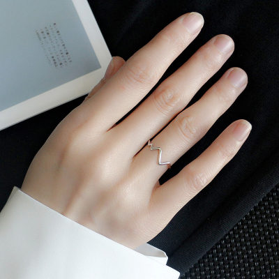 S925纯银戒指心跳简约线条心电图小众设计款银饰关节戒尾戒女生潮送女朋友老婆情人节七夕生日礼物