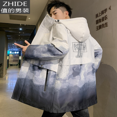 SUNTEK夹克男士中长款外套宽松春秋季连帽加肥加大码胖子休闲潮流牌风衣风衣