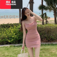 YIBUSHENG粉色性感紧身包臀连衣裙女季新款修身显瘦收腰抹胸v领吊带裙子