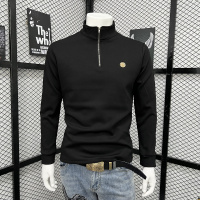 秋冬新款长袖体恤衫男装卫衣半高领上衣半拉链简约打底衫休闲潮流