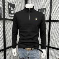 秋冬新款长袖体恤衫男装卫衣半高领上衣半拉链简约打底衫休闲潮流