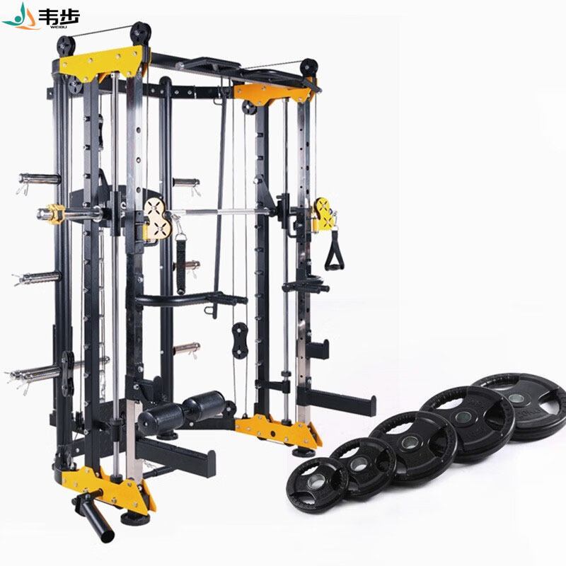 韦步WF-6018史密斯机 综合训练器史密斯机大飞鸟深蹲卧推架健身房龙门架 单机+100KG杠铃片