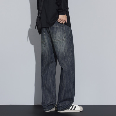 JEEP SPIRIT秋冬宽松直筒牛仔裤男款复古竹节纹牛仔裤男高街基础简约