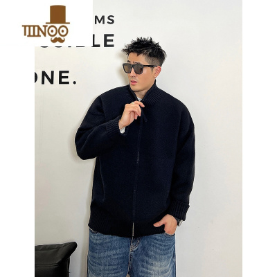 YANXU日系青年拉链开衫设计感ins夹克男士秋季针织衫宽松简约毛衣外套