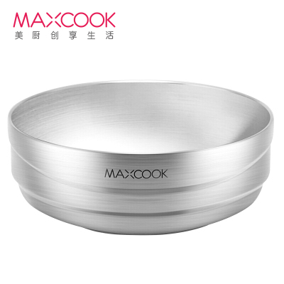 美厨（maxcook）304不锈钢碗加厚大汤碗双层隔热餐具面碗20CM拉丝工艺MCWA745