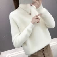 白色半高领毛衣女秋冬新款宽松外穿慵懒风洋气内搭打底衫上衣ins