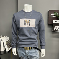 秋冬新款时尚男士圆领卫衣套头长袖体恤M字母修身上衣服简约潮ins