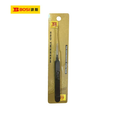 波斯(BOSI)防静电不锈钢微尖头镊子(120×9×2mm)把