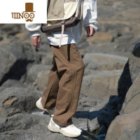 YANXUE2023秋季新款男休闲裤290g双径斜水洗复古潮牌抽绳百搭直筒长裤