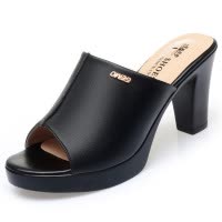 高跟粗跟凉拖鞋女夏新款厚底防水台露趾大码妈妈鞋时尚拖鞋