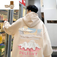 YANXU日系雪山樱花卫衣男2023新款复古油画风连帽学生外套上衣