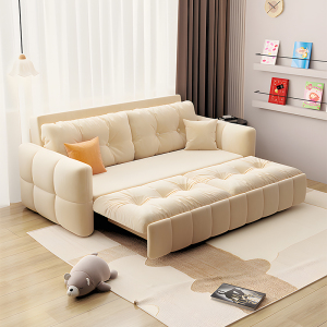 欧梵森轻奢奶油风磨砂布沙发床多功能伸缩两用客厅家用小户型 1.2米外径【多色可选拍下备注】 耐磨磨砂布【海绵款】