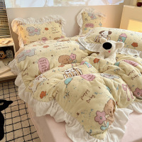 一室温暖|ins卡通A类花边款牛奶绒四件套冬季珊瑚绒被套三件套4