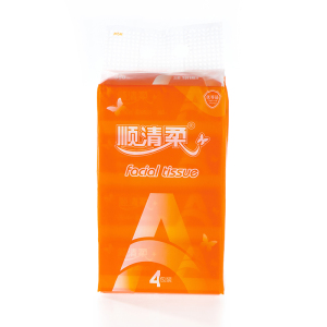顺清柔抽取式面巾纸橙A4联180抽取式抽纸4包/提