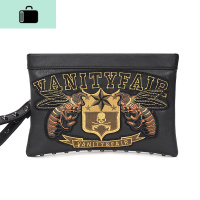 原创设计个性刺绣图案手拿包大容量皮质手抓包青年男女士手包NEW LAKE 黑色男士手拿包