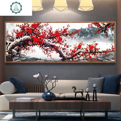 线绣2019新款中式客厅喜庆图案精准印花满绣棉线封后棉线满绣-340x130cm大格四股线绣/免费补线/送绣十字绣