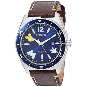 Citizen西铁城女表棕色米奇手表光动能蓝盘Eco-Drive AW1599-00W Brown