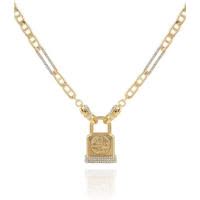 盖尔斯(GUESS)金色链条锁扣项链金属立方锆石女式简约优雅饰品