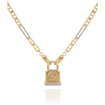 盖尔斯(GUESS)金色链条锁扣项链金属立方锆石女式简约优雅饰品
