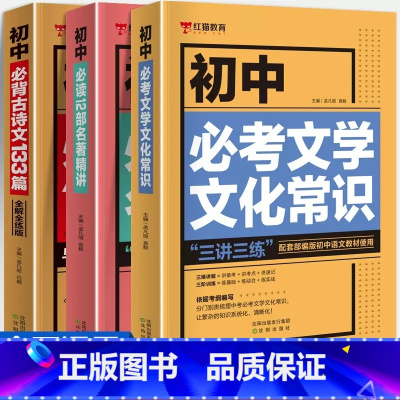 初中语文知识大全(全套3册) 初中通用 [正版]初中名著导读考点精练初中必背古诗文133篇 七八九年级文化文学常识积累中