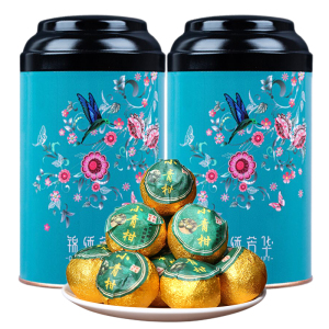 痴福 黑茶普洱茶新会生晒小青柑普洱茶陈年宫廷熟茶橘普陈皮茶叶 小蓝芳华两罐绿标共280g