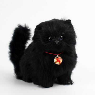 儿童玩具仿真猫咪模型毛绒公仔动物玩偶益智恶搞可爱女生小玩具真皮纯黑