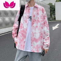 七斓ins扎染长袖衬衫男士秋季新款情侣宽松花开衫衬衣男痞帅休闲外套