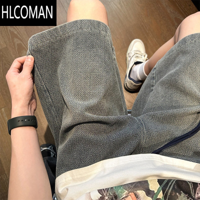 HLCOMAN星空纹美式复古牛仔短裤男夏季薄款潮牌宽松中裤2024新款五分裤子