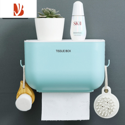 三维工匠卫生间纸巾盒厕所免打孔卫生纸置物架家用厕纸架创意抽纸卷纸筒 [超大容量 防水防淋]亚丁蓝