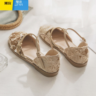 聚范皮版~夏季复古平底仙女风法式绝美配裙子的包头凉鞋女中空单鞋