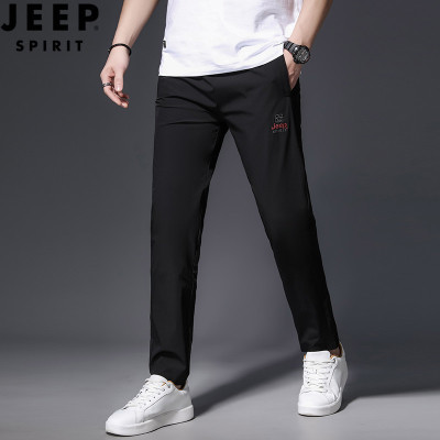 JEEP吉普夏季薄款男时尚刺绣松紧腰休闲长裤中青年舒适跑步运动宽松大码裤子潮PY3091